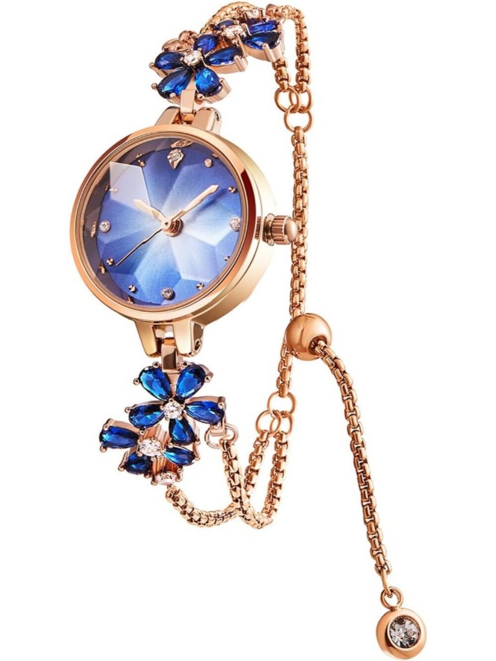Women's Blue Analog Quartz Diamonds Waterproof Movement Bracelet Wrist Watch